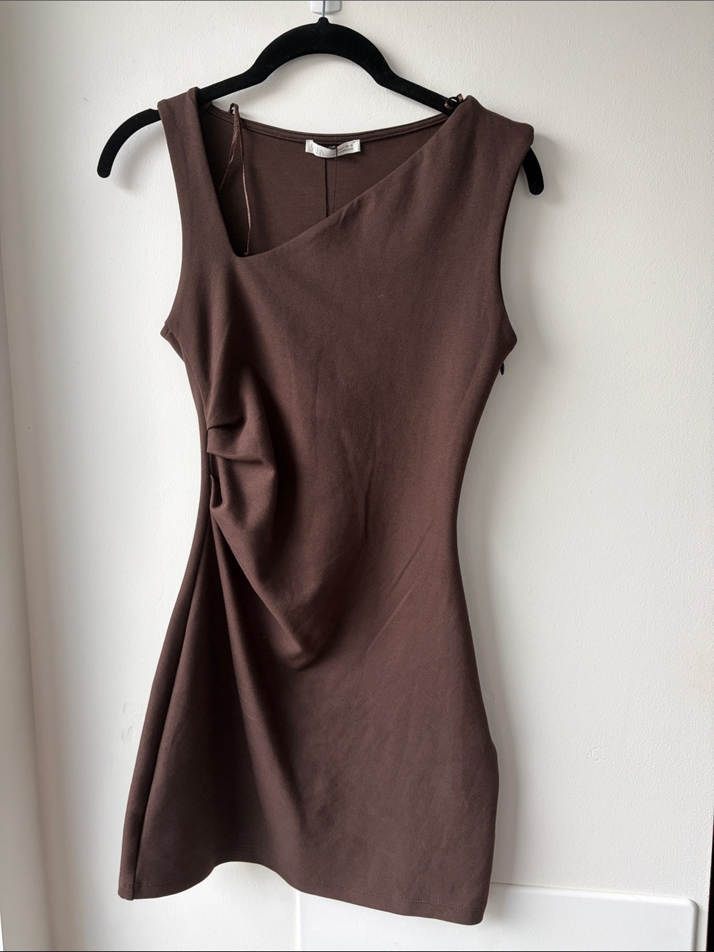 Zara Brown Asymmetrical Ruched Mini Dress NWT